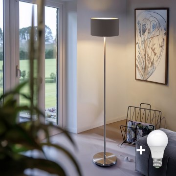 Eglo - LED  Lampada con piedistallo TUNJA 1xE27/60W/230V cromo opaco/taupe