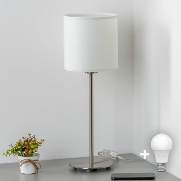 Eglo - LED  Lampada da tavolo TUNJA 1xE27/60W/230V 38,5 cm cromo opaco/bianco