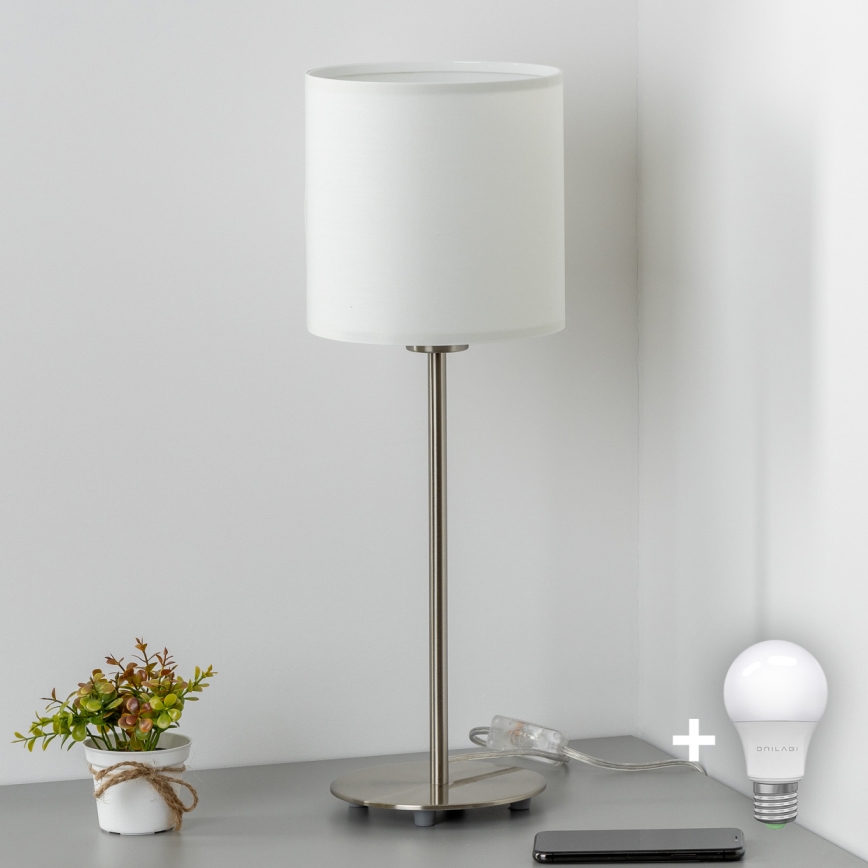 Eglo - LED  Lampada da tavolo TUNJA 1xE27/60W/230V 38,5 cm cromo opaco/bianco