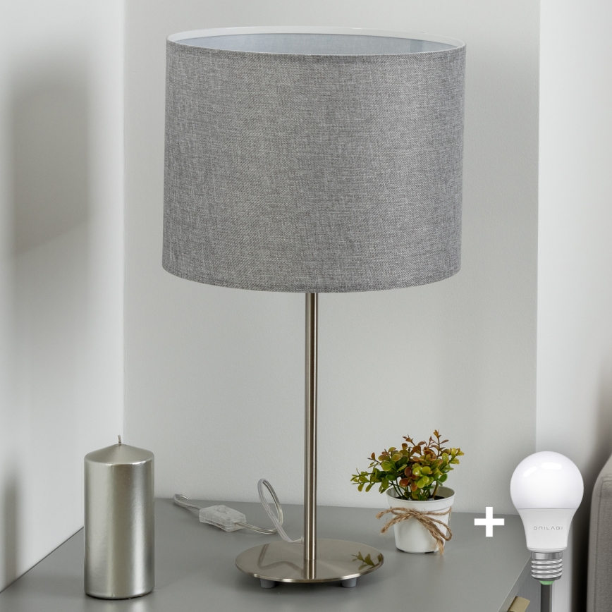 Eglo - LED  Lampada da tavolo TUNJA 1xE27/60W/230V 38,5 cm cromo opaco/grigio