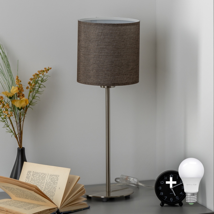 Eglo - LED  Lampada da tavolo TUNJA 1xE27/60W/230V 38,5 cm cromo opaco/marrone