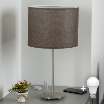 Eglo - LED  Lampada da tavolo TUNJA 1xE27/60W/230V 38,5 cm cromo opaco/marrone