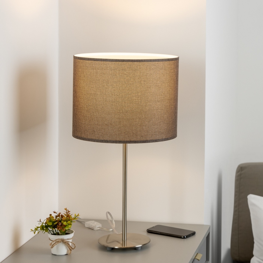 Eglo - LED  Lampada da tavolo TUNJA 1xE27/60W/230V 38,5 cm cromo opaco/marrone