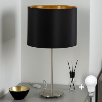 Eglo - LED  Lampada da tavolo TUNJA 1xE27/60W/230V 38,5 cm cromo opaco/nero