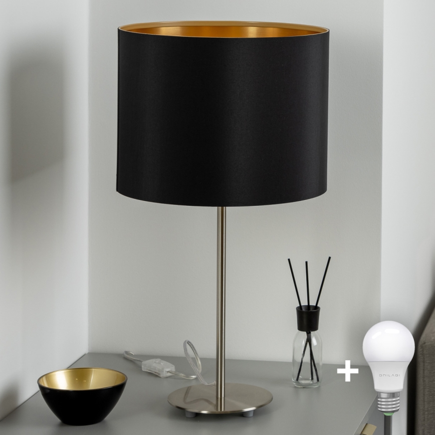 Eglo - LED  Lampada da tavolo TUNJA 1xE27/60W/230V 38,5 cm cromo opaco/nero
