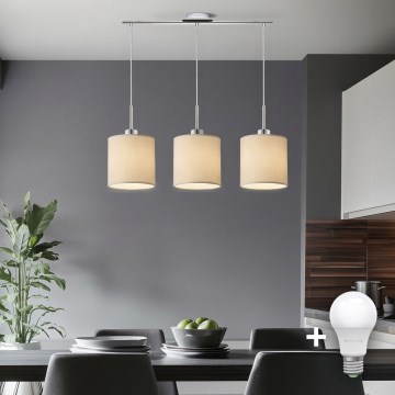 Eglo - LED-Pendelleuchte TUNJA mit Seilaufhängung 3xE27/60W/230V cremefarben