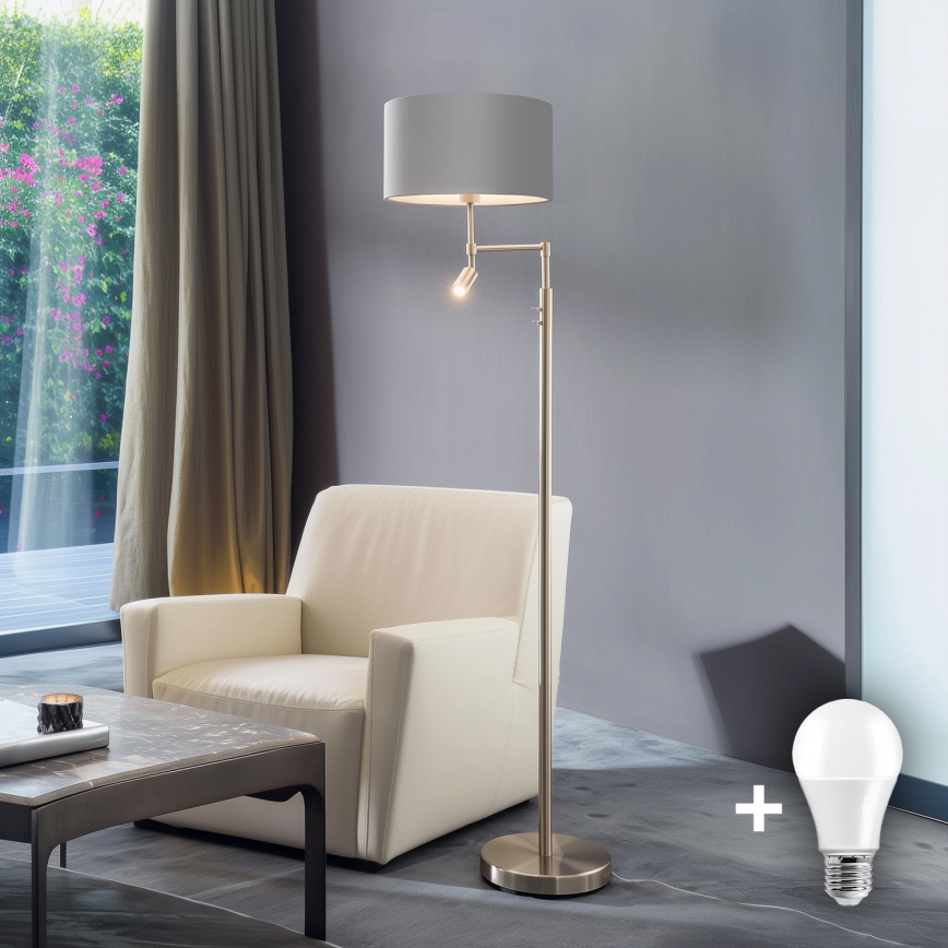Eglo - LED-Stehleuchte TUNJA 1xE27/60W/230V + LED/2,1W d 38 cm matt Chrom/grau