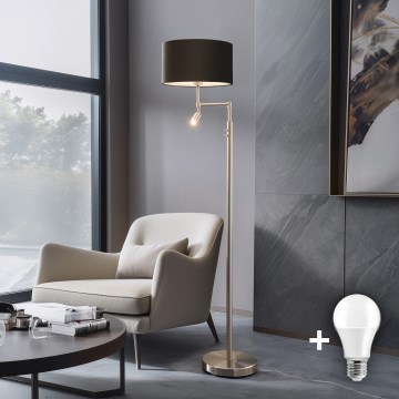 Eglo - LED-Stehleuchte TUNJA 1xE27/60W/230V + LED/2,1W Ø 38 cm mattchrom/braun