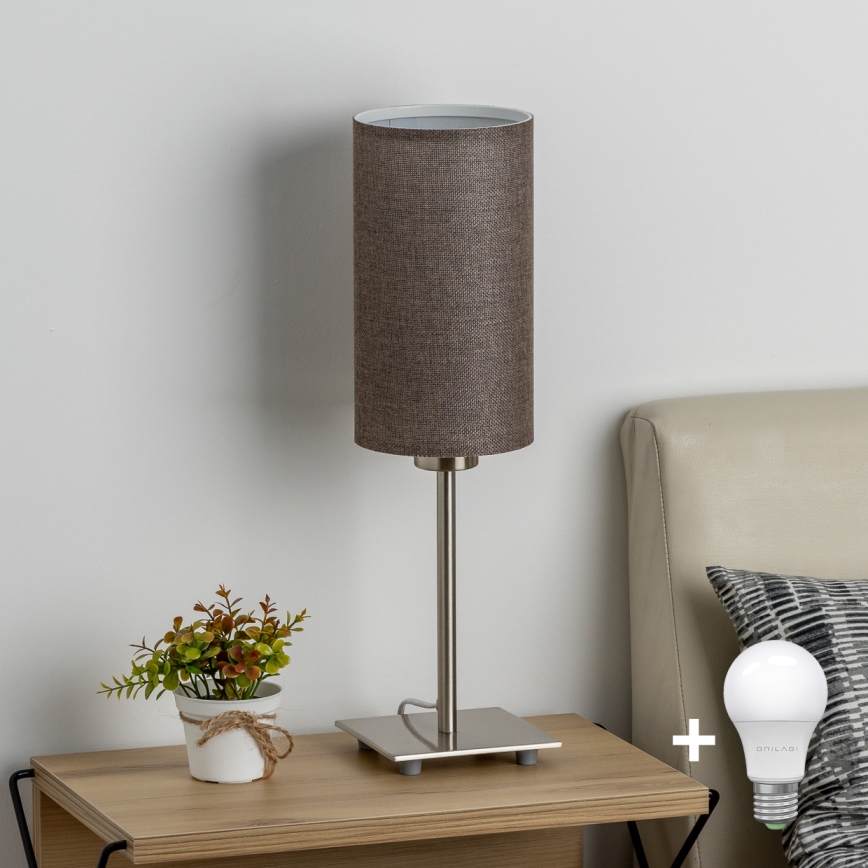 Eglo - LED Tischlampe TUNJA 1xE27/60W/230V 26,5 cm mattchrom/braun