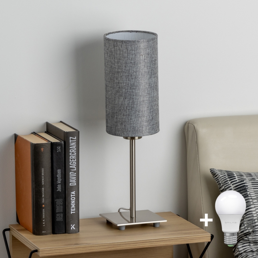 Eglo - LED Tischlampe TUNJA 1xE27/60W/230V 26,5 cm mattchrom/grau