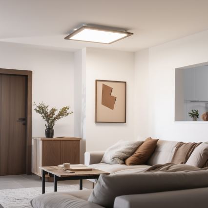 Eglo - Panneau RGBW en saillie à intensité variable SALOBRENA-C WOOD LED/34W/230V 2700-6500K 64x64 cm marron foncé + télécommande