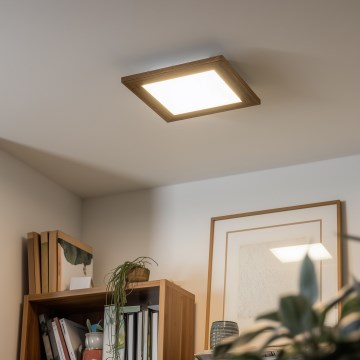 Eglo - Plafoniera LED RGBW dimmerabile a montaggio superficiale SALOBRENA-C WOOD LED/16W/230V 2700-6500K 34x34 cm marrone + telecomando