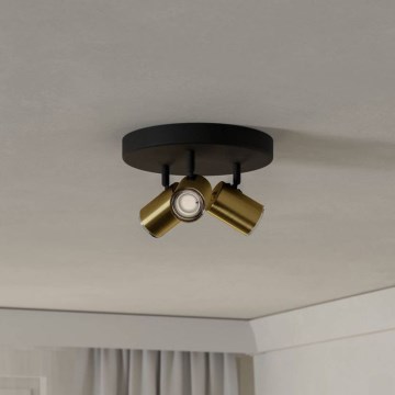 Eglo - Plafonnier à spots pour salle de bains 3xGU10/5W/230V Ø 25 cm IP44 noir/doré