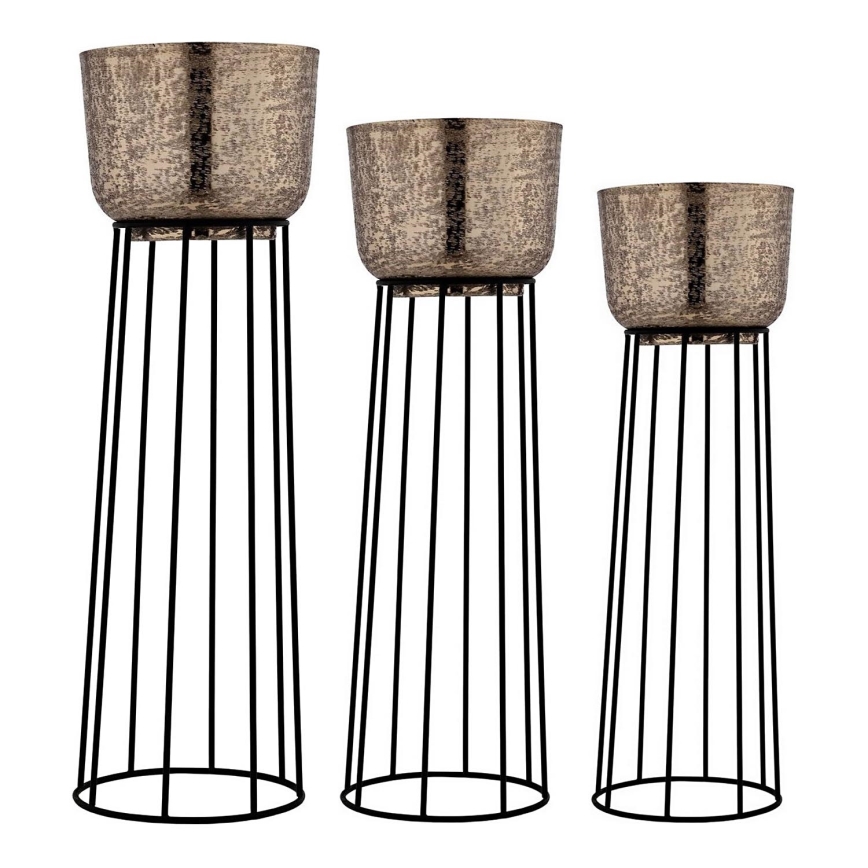 Eglo - SET 3x Vaso da fiori in metallo nero/oro