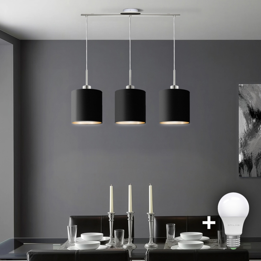 Eglo - Suspension filaire LED TUNJA 3xE27/60W/230V noir