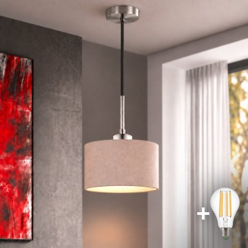 Eglo - Suspension LED sur câble TUNJA 1xE27/60W/230V Ø 20 cm beige/noir