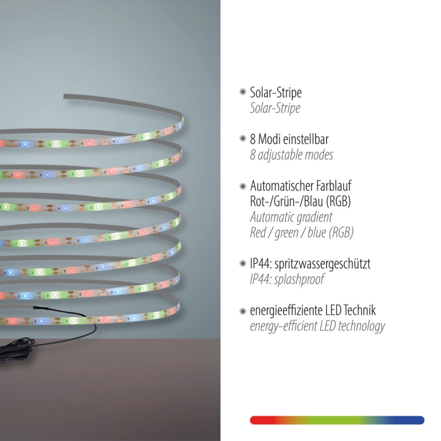 JUST LIGHT. 19971-18 - LED-RGB-Solarstreifen TEANIA LED/3,7V 5 m 1200 mAh IP44 schwarz