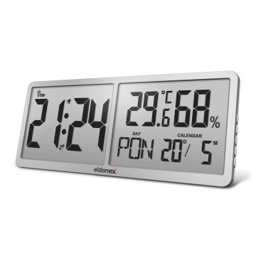 ELDONEX ECL-1110-SL - Horloge murale numérique TimeCheck (4xAA) – finition argentée
