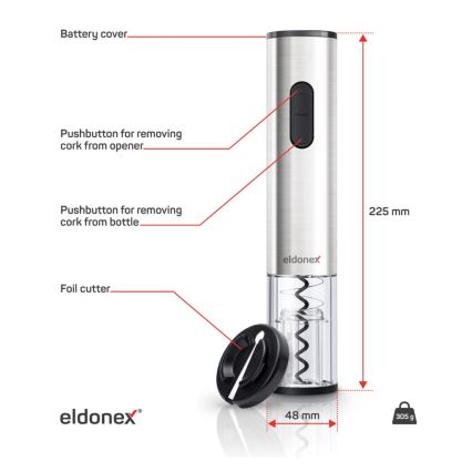 ELDONEX EWO-2200-SL - Tire-bouchon électrique 4xAA chrome mat