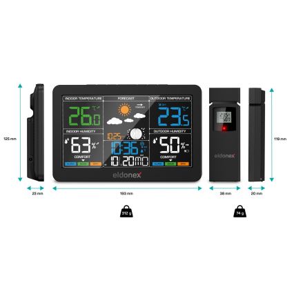ELDONEX EWS-1010-BK - Station météo avec écran LCD 2xAAA noir