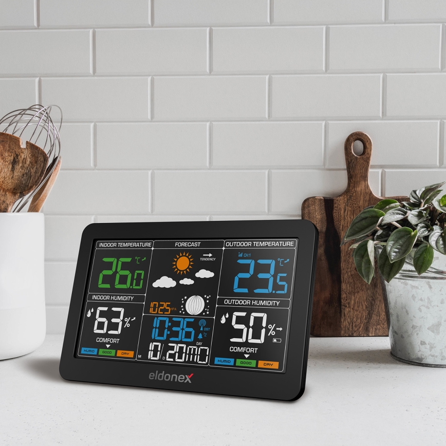 ELDONEX EWS-1010-BK - Wetterstation mit LCD-Anzeige 2xAAA schwarz