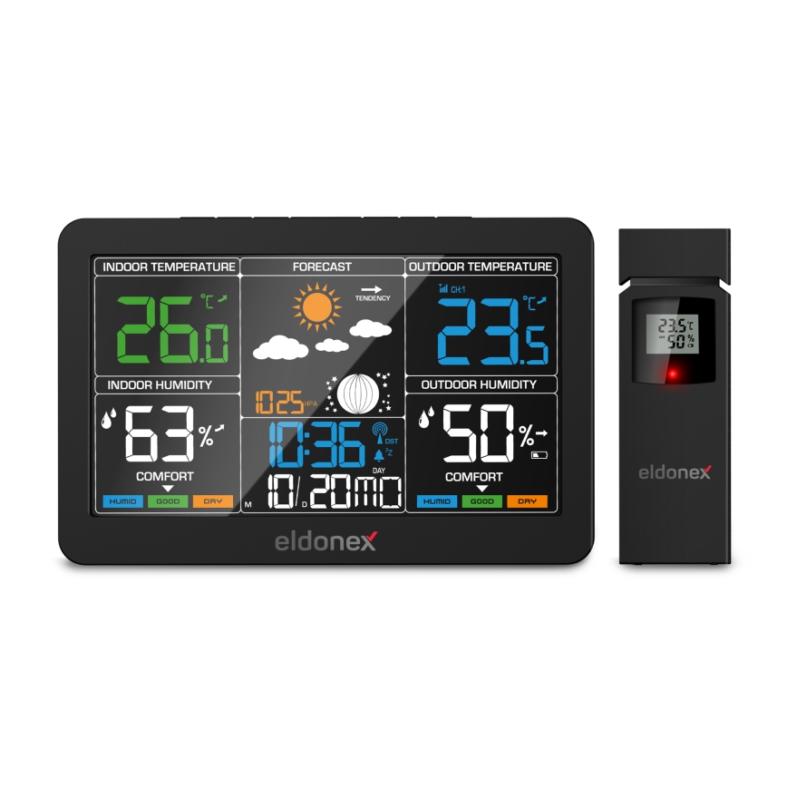 ELDONEX EWS-1010-BK - Wetterstation mit LCD-Anzeige 2xAAA schwarz