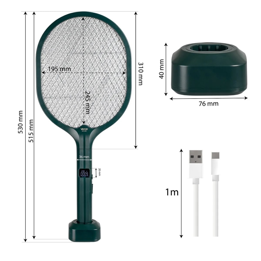 Elektrischer LED-Insektenvernichter 2-in-1 mit LCD-Anzeige 1200 mAh/5V grün