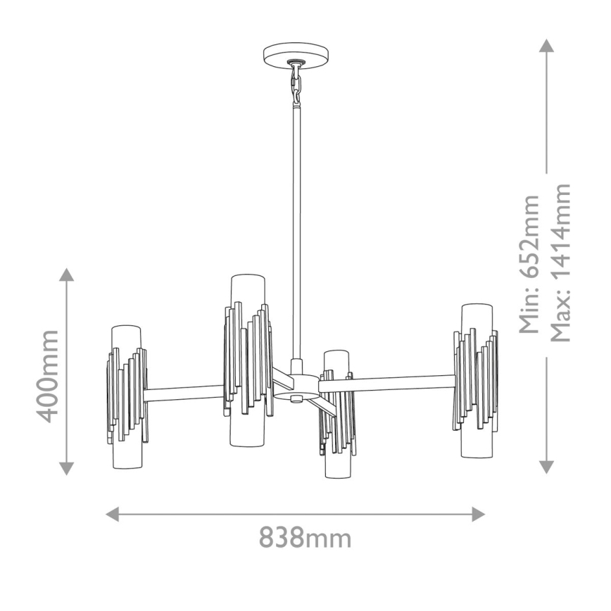 Elstead - Lustre sur tige MARVELE, 8 x E14, max. 40 W, 230 V, finition dorée