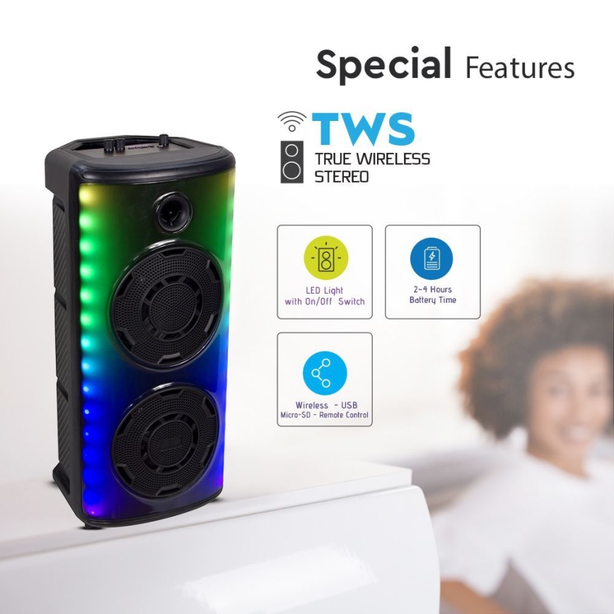 Enceinte rechargeable LED RGB avec un micro 600W/2400 mAh + télécommande