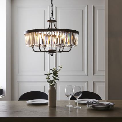 Endon 100711 - Lustre à chaîne CHESTERFIELD 6xE14/6W/230V Ø 55 cm noir