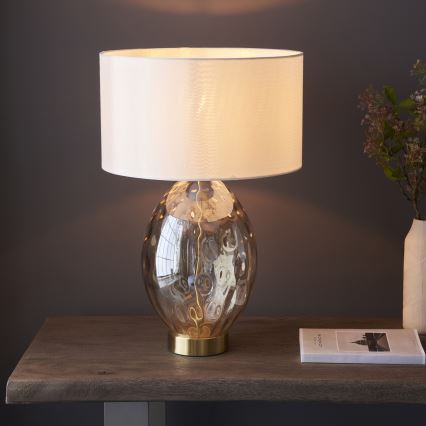 Endon 101150 - Lampe de table à intensité variable ERIN 1xE27/10W/230V blanc/laiton/beige fumé