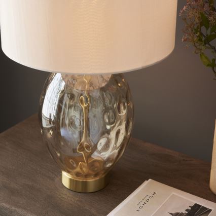 Endon 101150 - Lampe de table à intensité variable ERIN 1xE27/10W/230V blanc/laiton/beige fumé