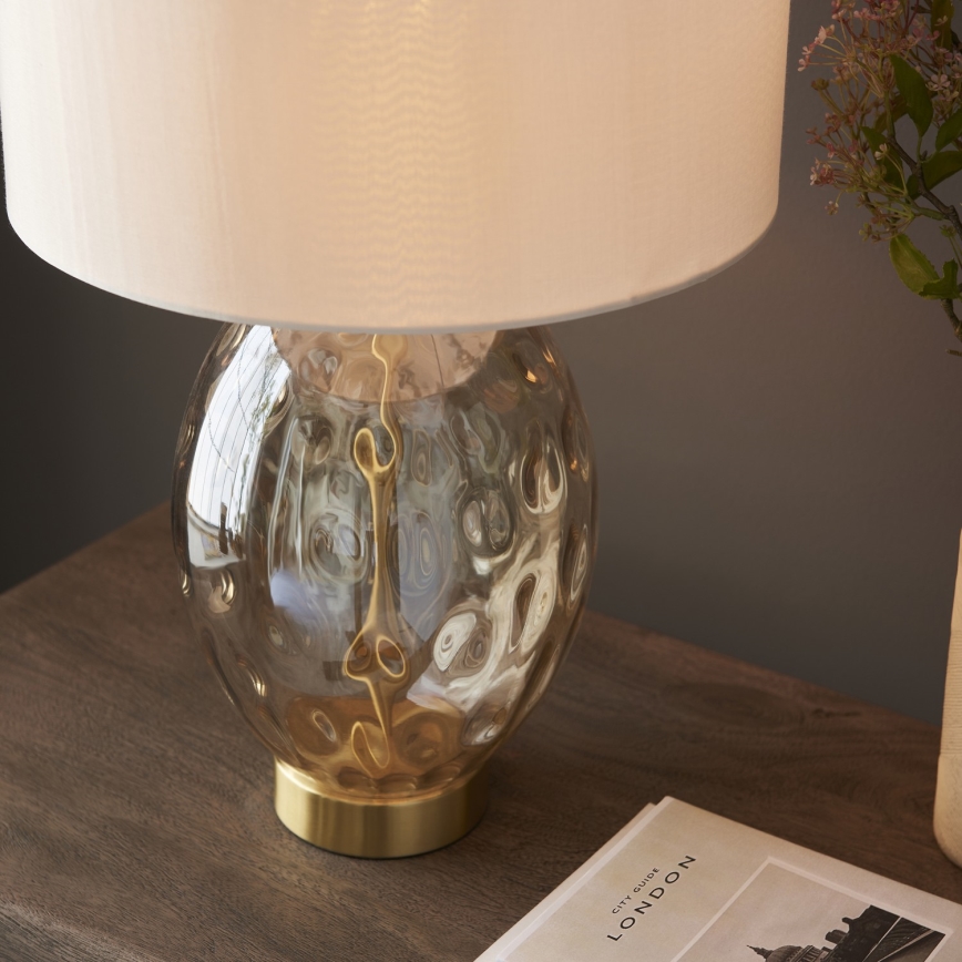 Endon 101150 - Lampe de table à intensité variable ERIN 1xE27/10W/230V blanc/laiton/beige fumé