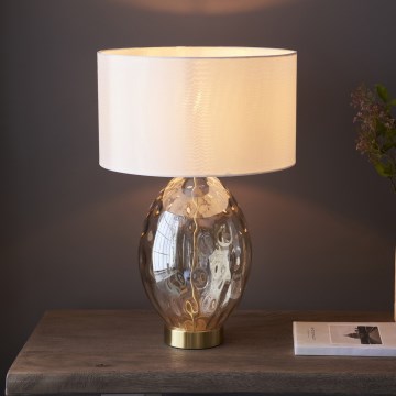 Endon 101150 - Lampe de table à intensité variable ERIN 1xE27/10W/230V blanc/laiton/beige fumé