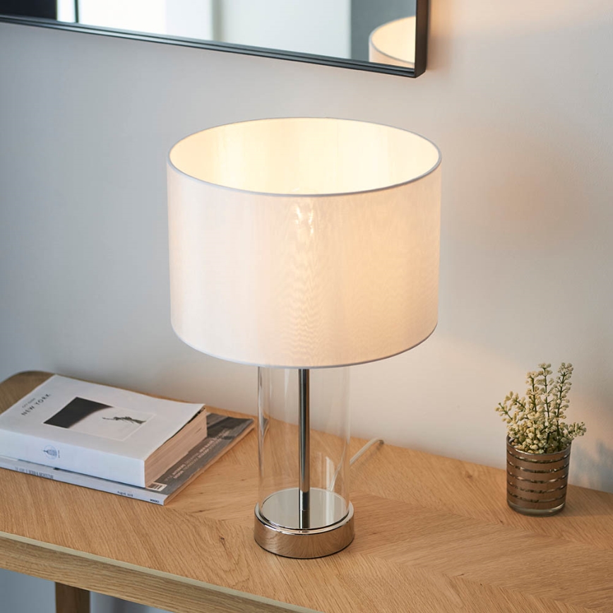 Endon 102674 - Dimmbare Tischlampe LESSINA 1xE27/10W/230V glänzender Chrom/weiß
