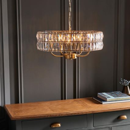 Endon 106244 - Lampadario a catena CLIFTON 5xE14/6W/230V in ottone/vetro trasparente