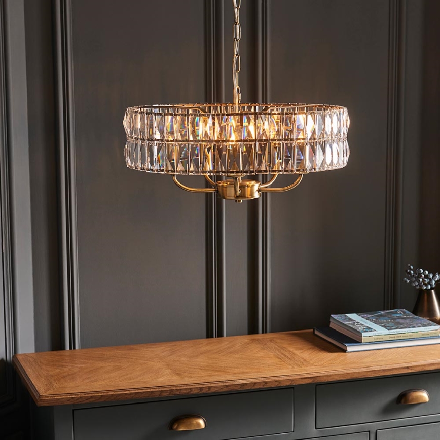 Endon 106244 - Lampadario a catena CLIFTON 5xE14/6W/230V in ottone/vetro trasparente