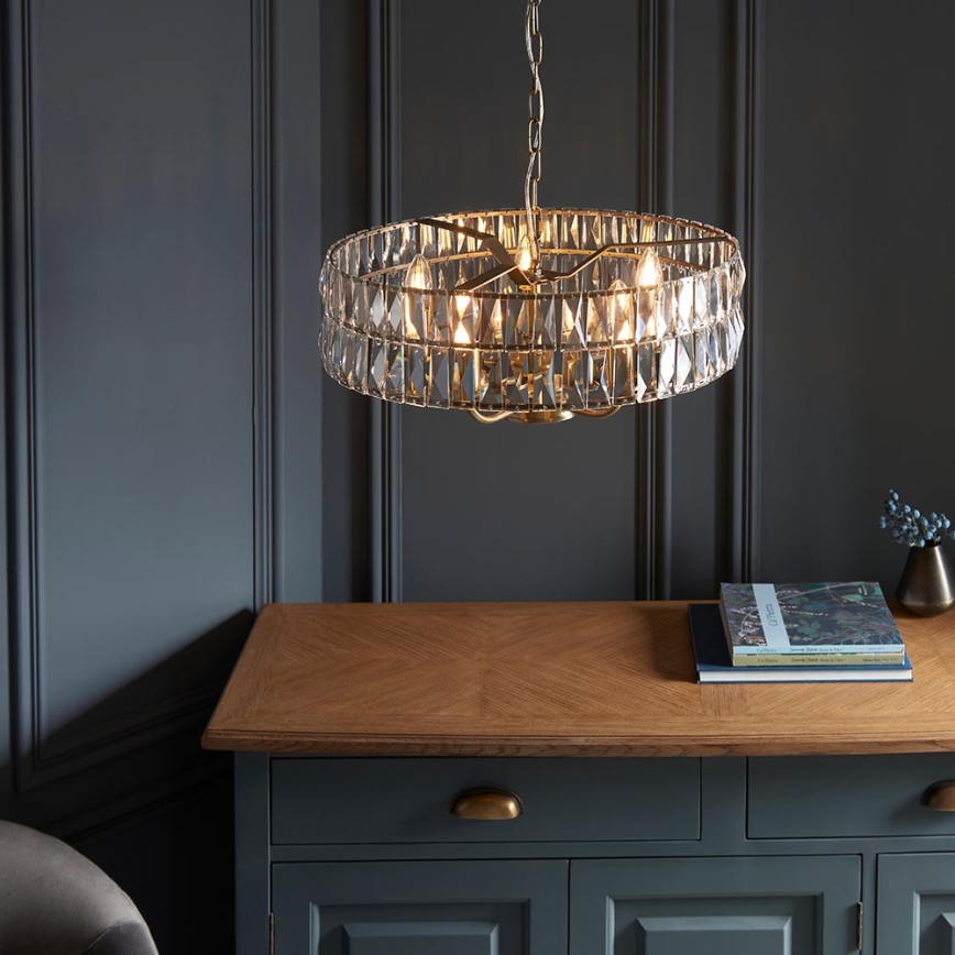 Endon 106244 - Lampadario a catena CLIFTON 5xE14/6W/230V in ottone/vetro trasparente