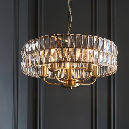 Endon 106244 - Lampadario a catena CLIFTON 5xE14/6W/230V in ottone/vetro trasparente