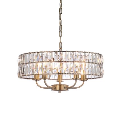 Endon 106244 - Lampadario a catena CLIFTON 5xE14/6W/230V in ottone/vetro trasparente