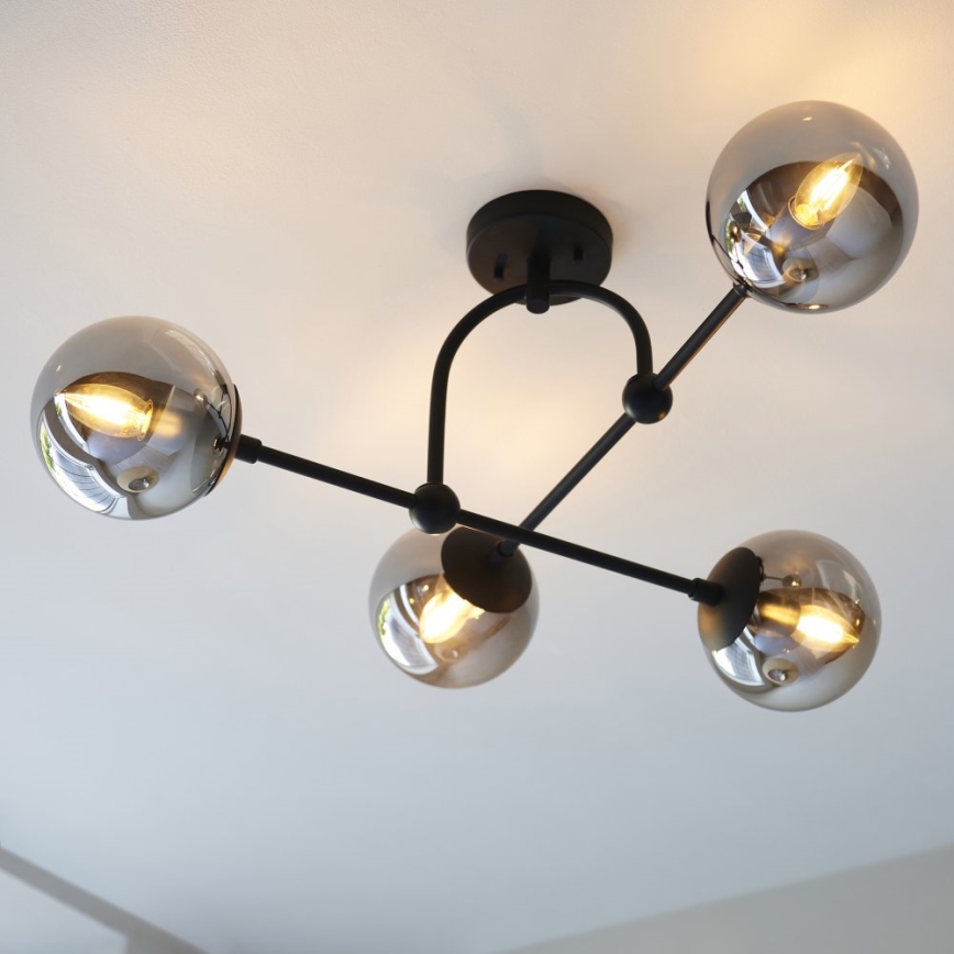 Endon 106662 - Lampadario a plafone ONTARIO 4xE14/7W/230V nero/fumé