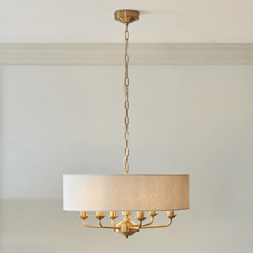 Endon 110722 - Hängeleuchte an Kette HIGHCLERE 6xE14/6W/230V beige/Messing d 55 cm