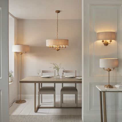 Endon 110722 - Kronleuchter an Kette HIGHCLERE 6xE14/40W/230V Beige/Messing, Ø 55 cm