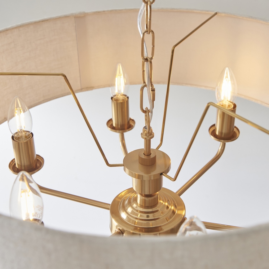 Endon 110722 - Kronleuchter an Kette HIGHCLERE 6xE14/40W/230V Beige/Messing, Ø 55 cm