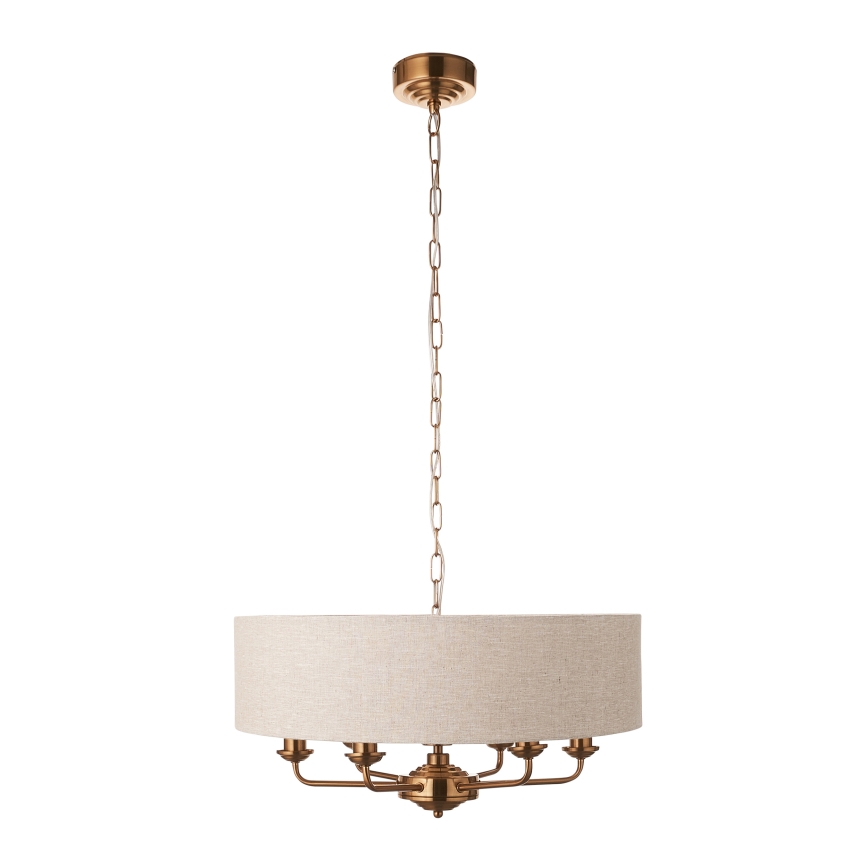 Endon 110722 - Lampadario a catena HIGHCLERE 6xE14/40W/230V beige/ottone Ø 55 cm