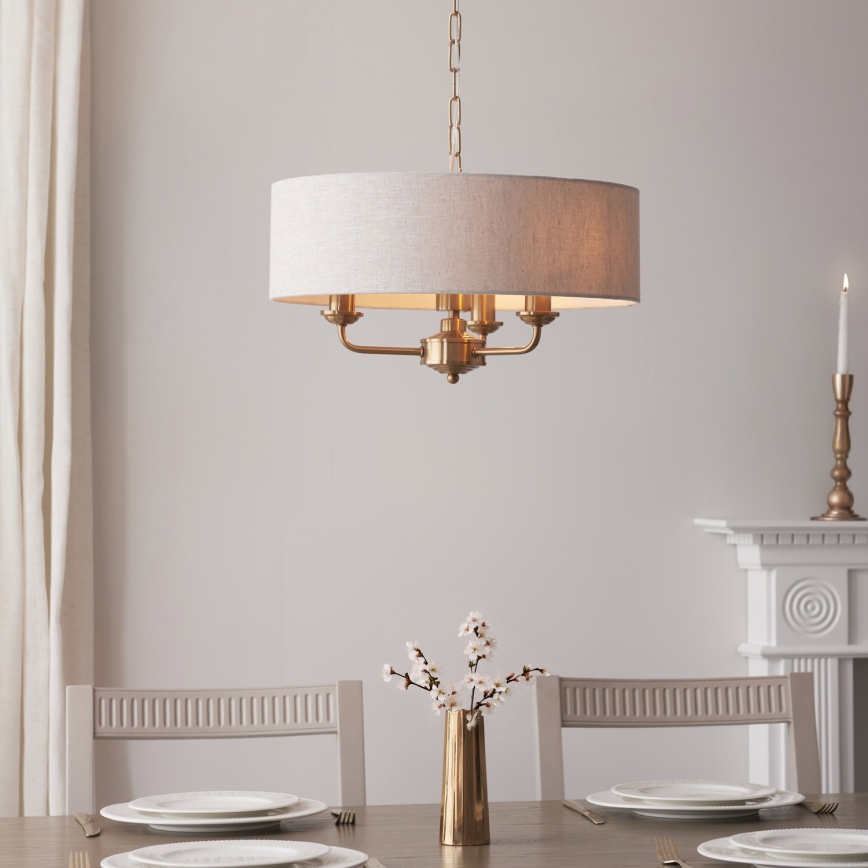 Endon 110723 - Lampadario a sospensione con catena HIGHCLERE 3xE14/40W/230V beige/ottone