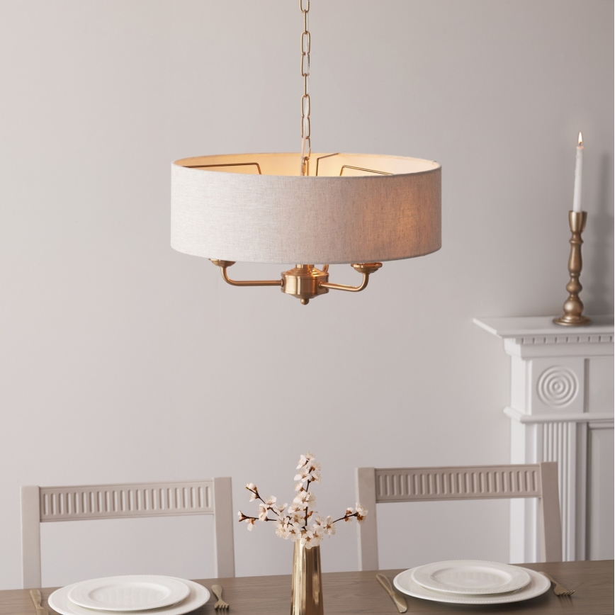 Endon 110723 - Lampadario a sospensione con catena HIGHCLERE 3xE14/40W/230V beige/ottone