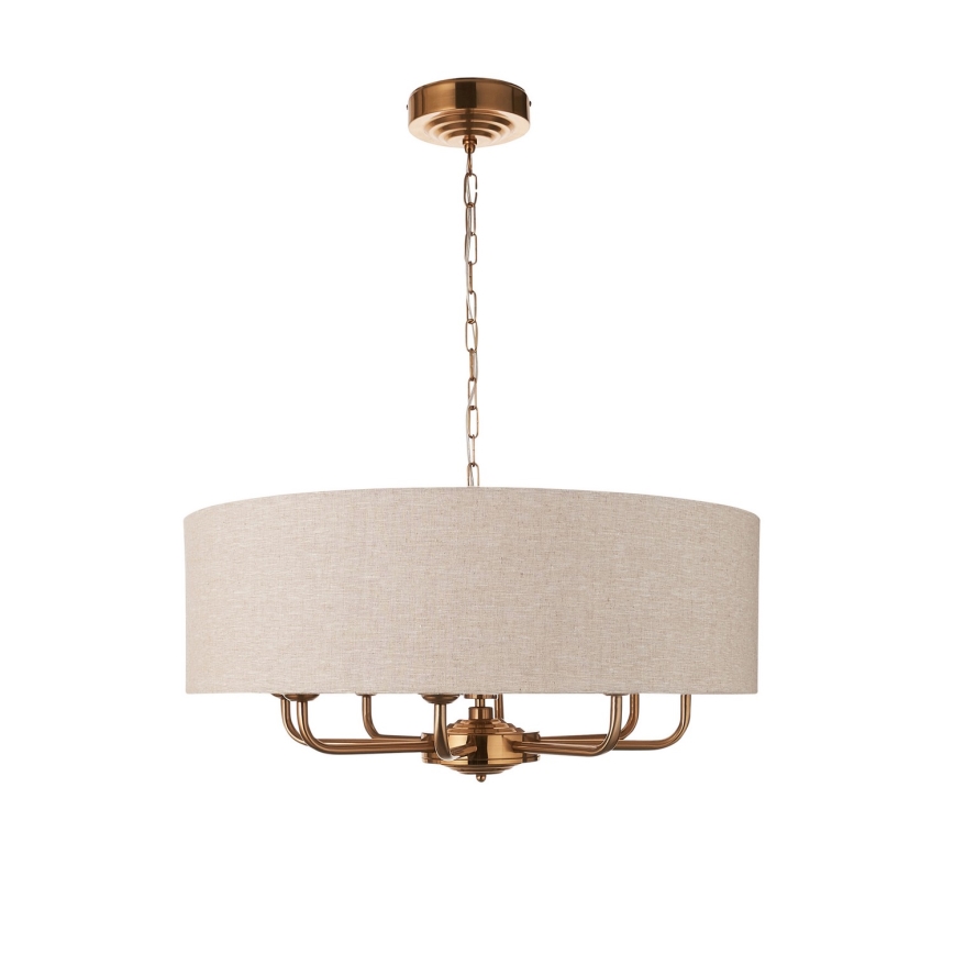 Endon 110727 - Eleganter Kronleuchter HIGHCLERE mit Kette, 8xE14/40W/230V, beige/messing, Ø 70 cm