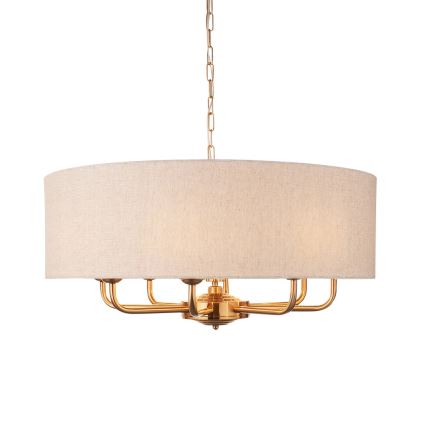 Endon 110727 - Lampadario a catena HIGHCLERE 8xE14/6W/230V beige/ottone Ø 70 cm