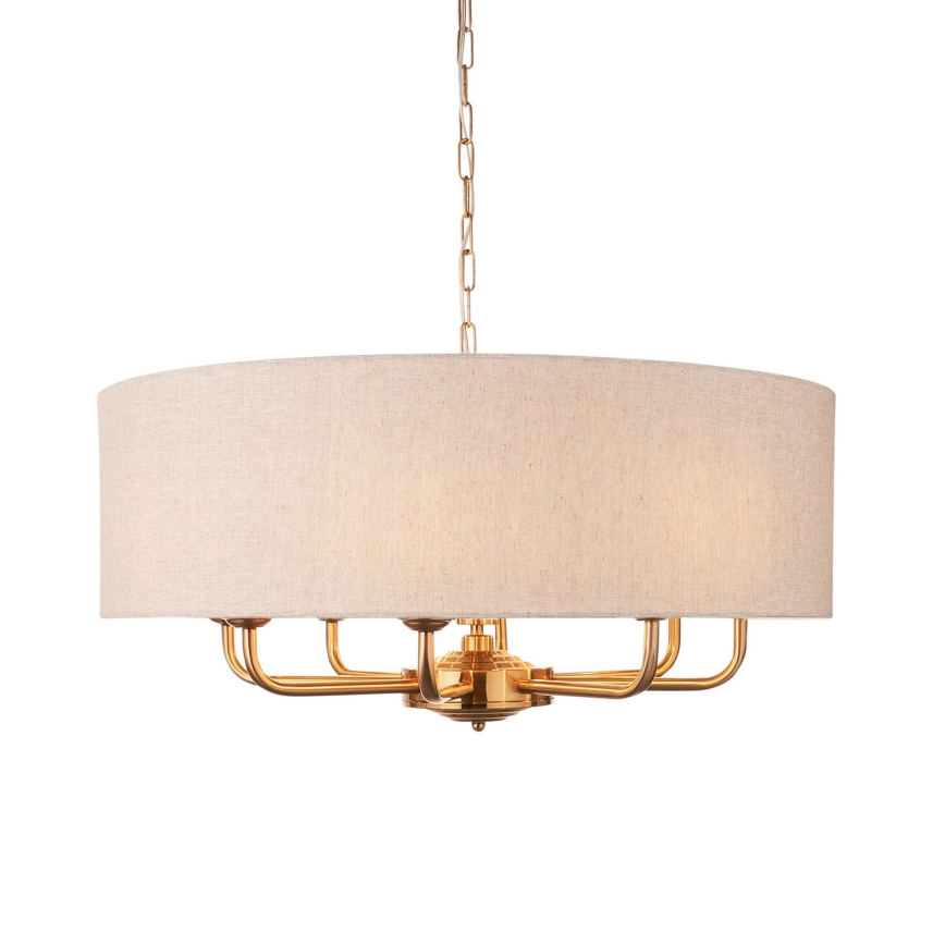Endon 110727 - Lampadario a catena HIGHCLERE 8xE14/6W/230V beige/ottone Ø 70 cm